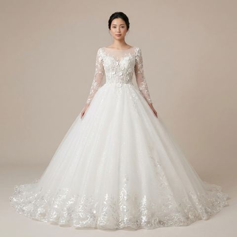 Scoop-neck ball gown with floral detail from the collection