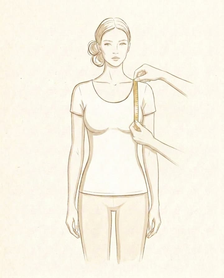 Illustration of a vertical measurement from the middle of the shoulder down to the nipple
