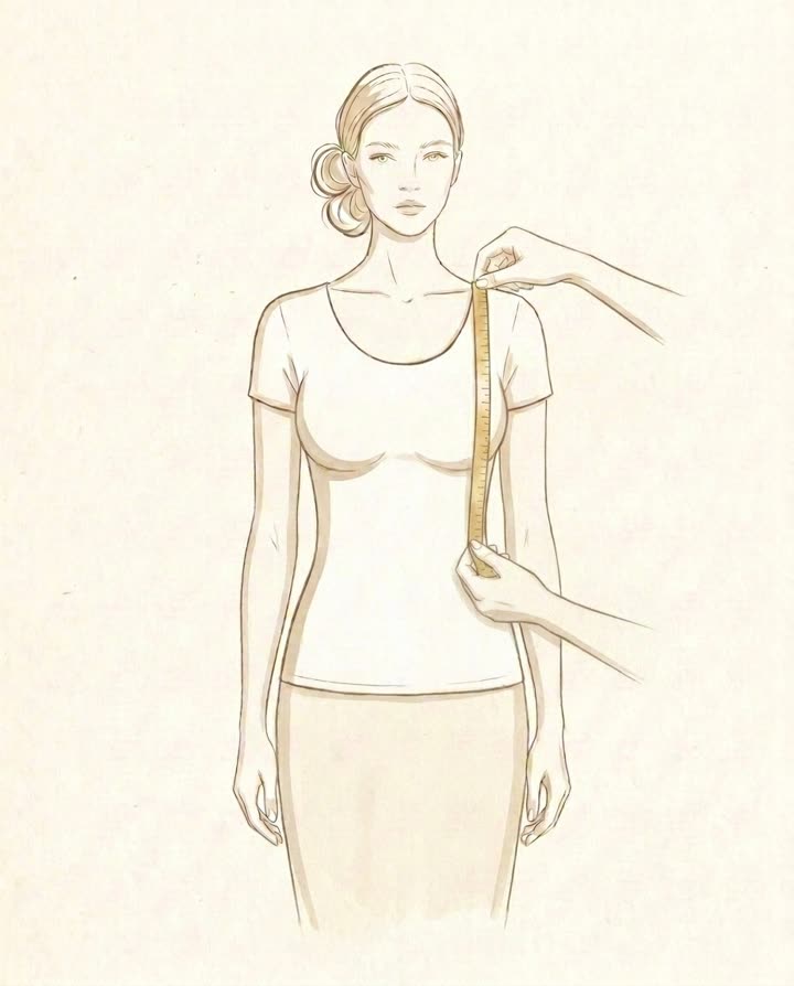 Illustration of a vertical measurement from shoulder over the bust to the waist