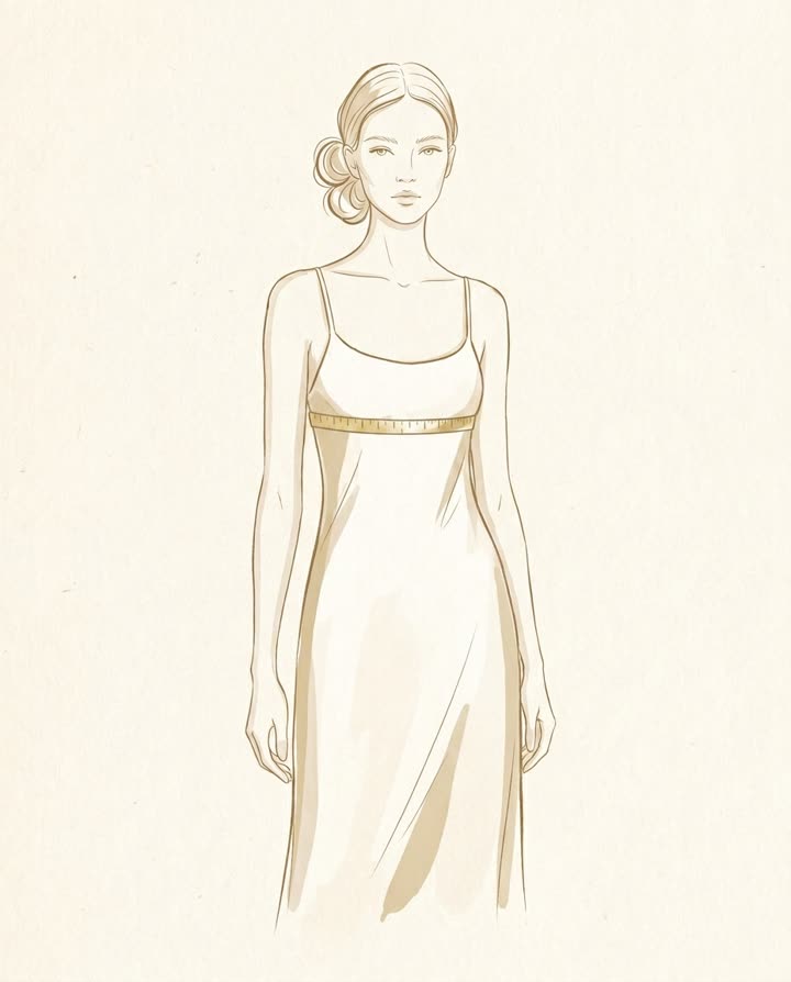 Illustration of a measuring tape around the ribcage just under the bust