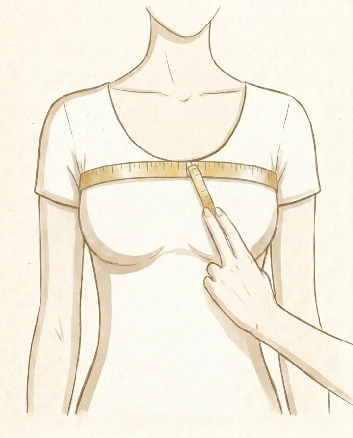 Illustration of a measuring tape wrapped level around the chest above the bust